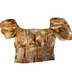 Los Angeles Atelier & Other Stories Orange Puff Sleeve Blouse Crop Top, XS/S